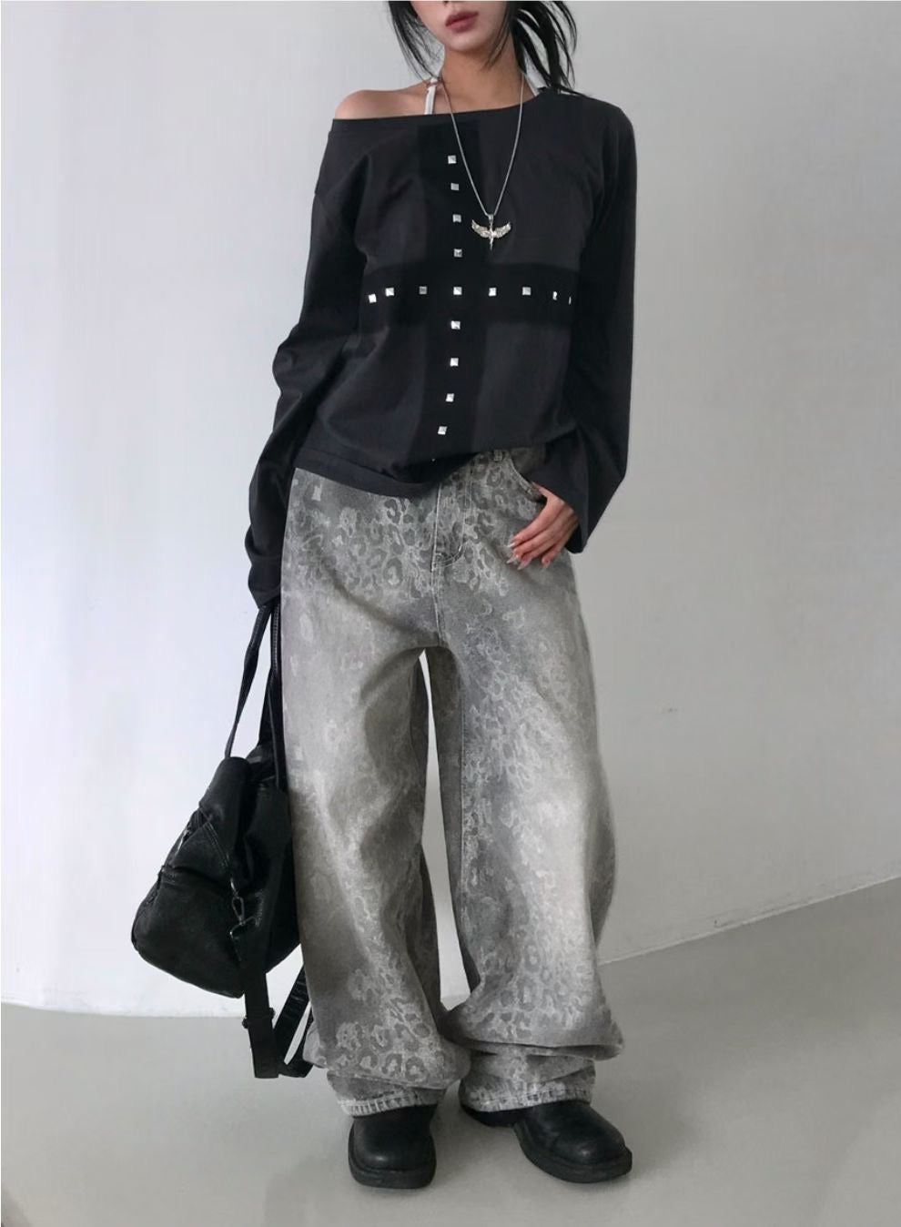 豹紋漸變牛仔褲 unisex