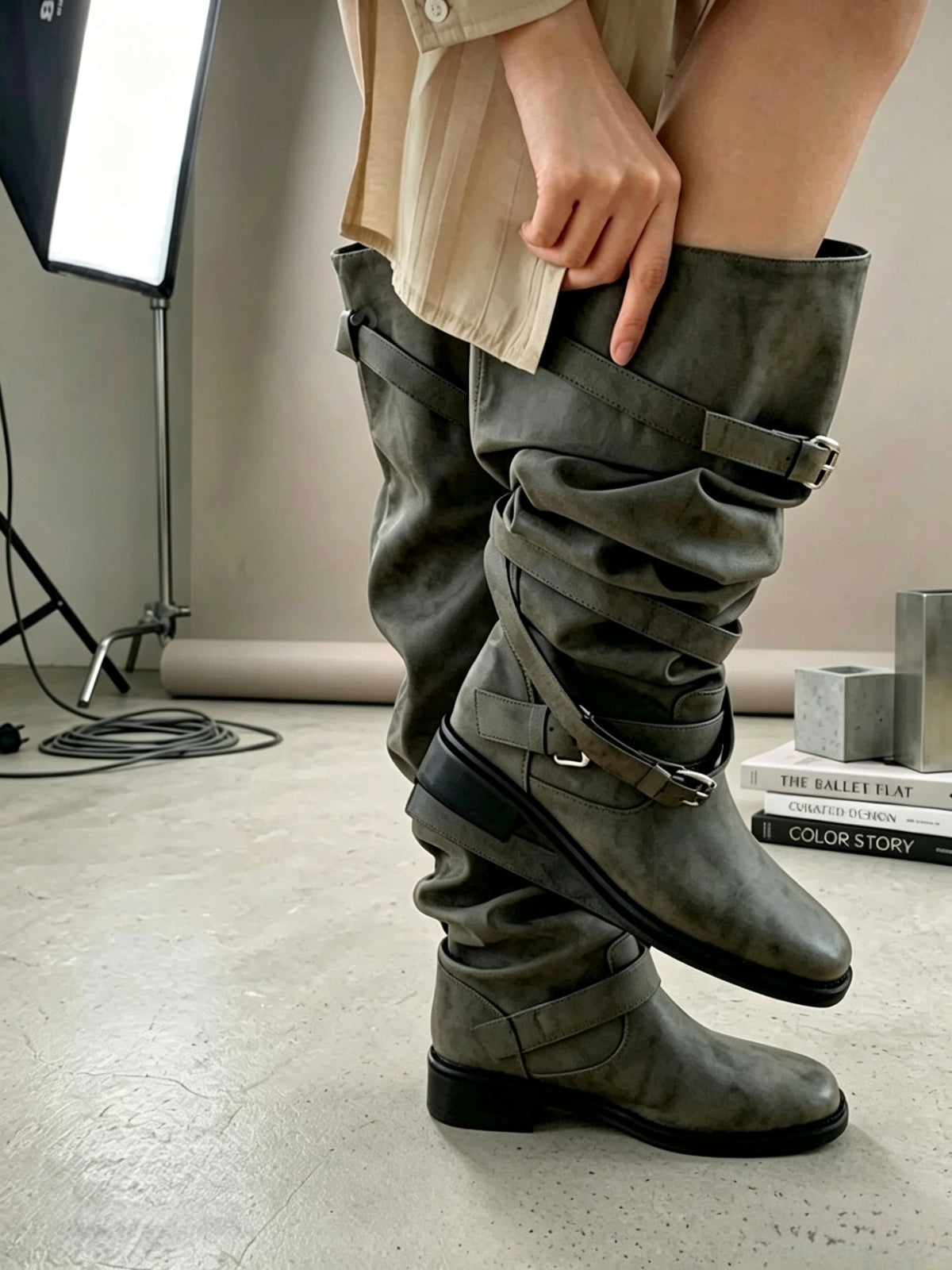 Wrap-Strap Slouch Boots