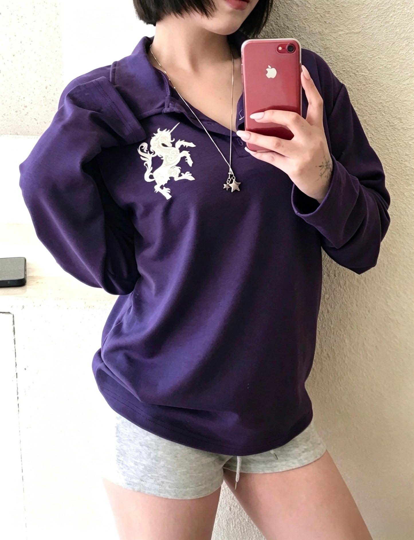 Embroidered Long Sleeve Polo Top