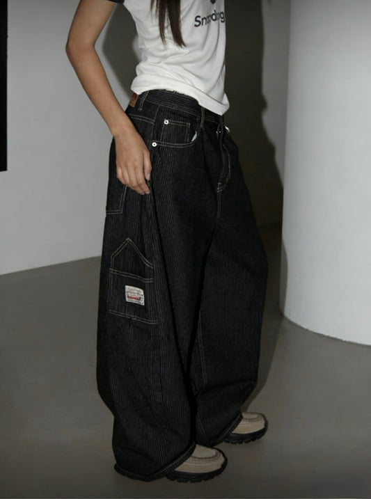Striped curved cargo pants