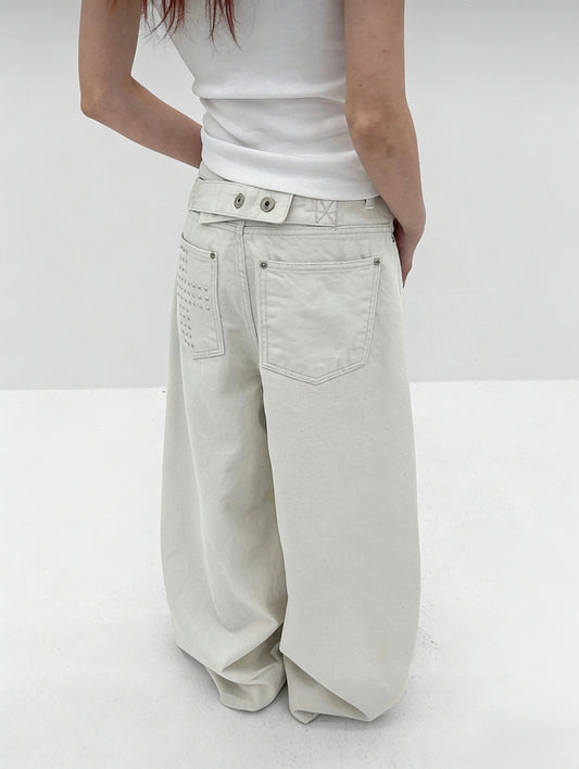 Studded Wide-Leg  Balloon Pants
