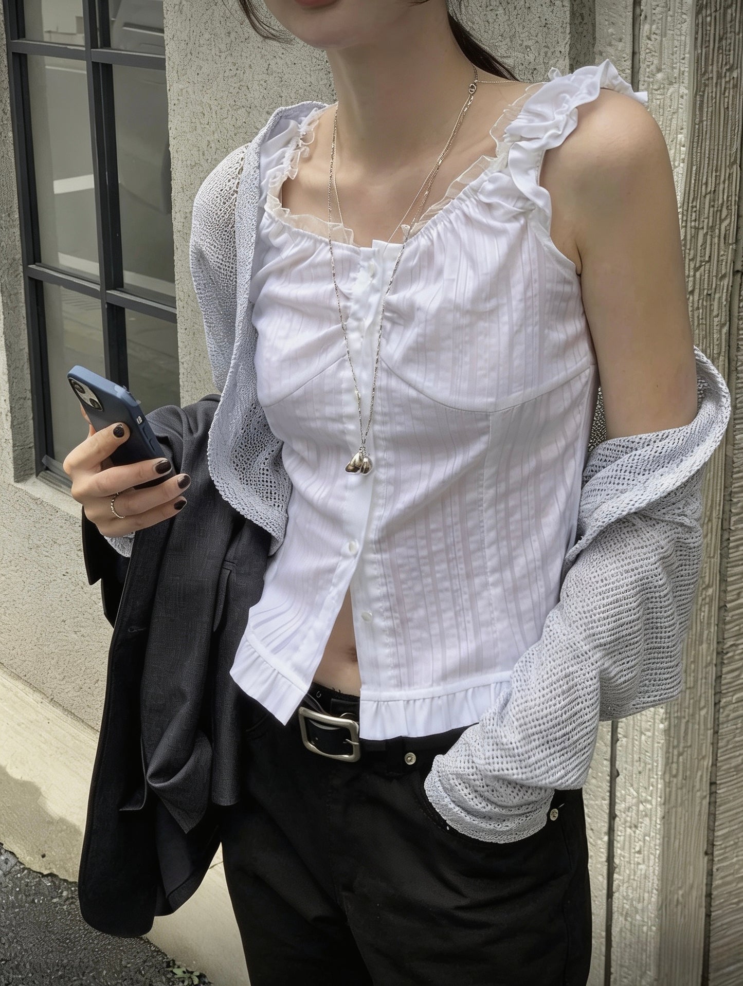 荷葉邊襯衫露肩背心