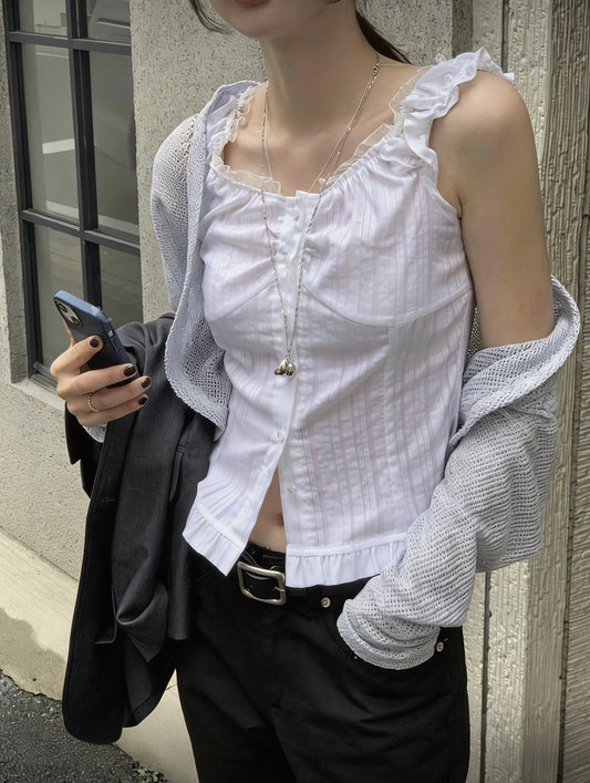 荷葉邊襯衫露肩背心