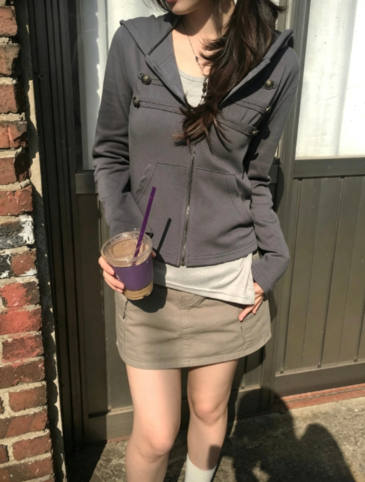 Double-Breasted Hooded Jacket