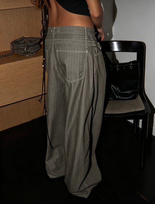 Tie-Waist Striped Wide Pants