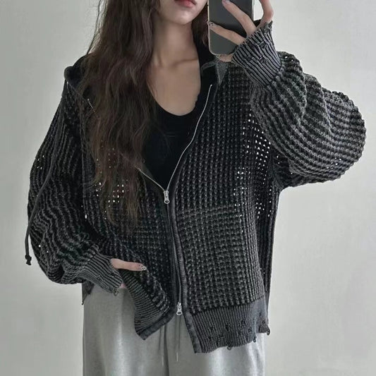網眼針織連帽拉鍊外套(unisex)
