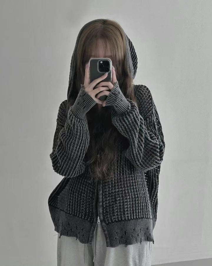 網眼針織連帽拉鍊外套(unisex)