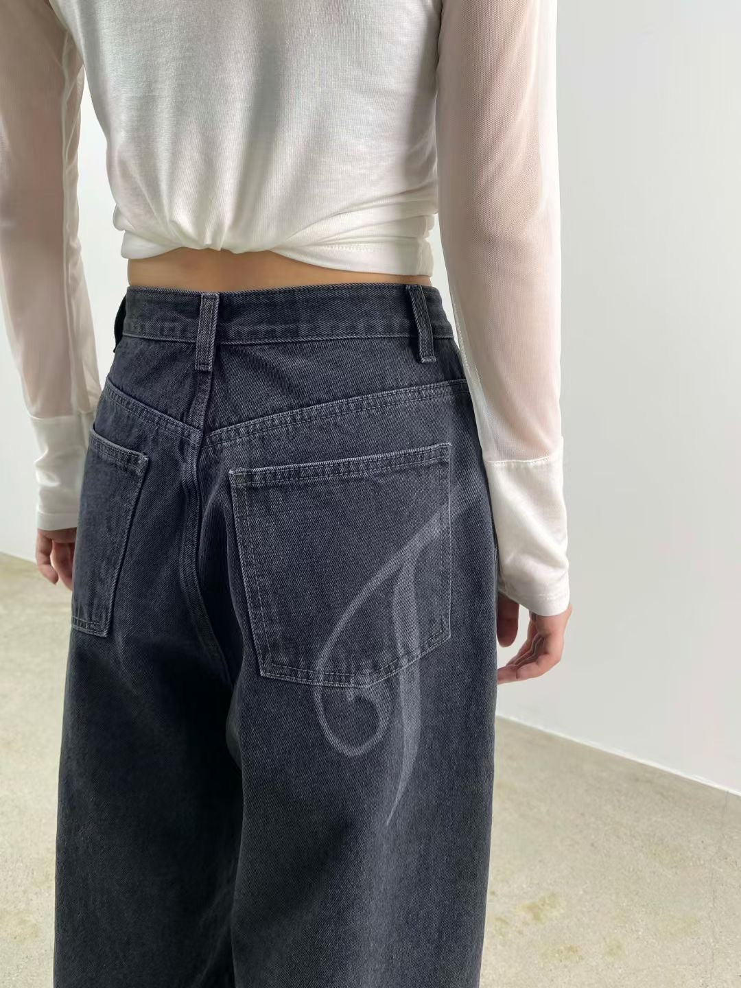 Alphabet Print Balloon Fit Jeans