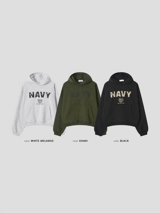 Navy Blue Cropped Hoodie
