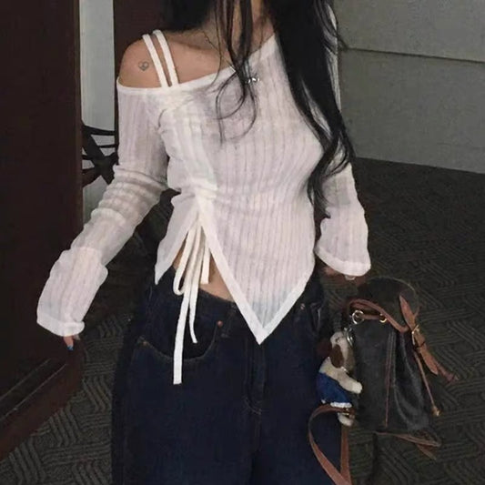 Strapless drawstring thin knit top