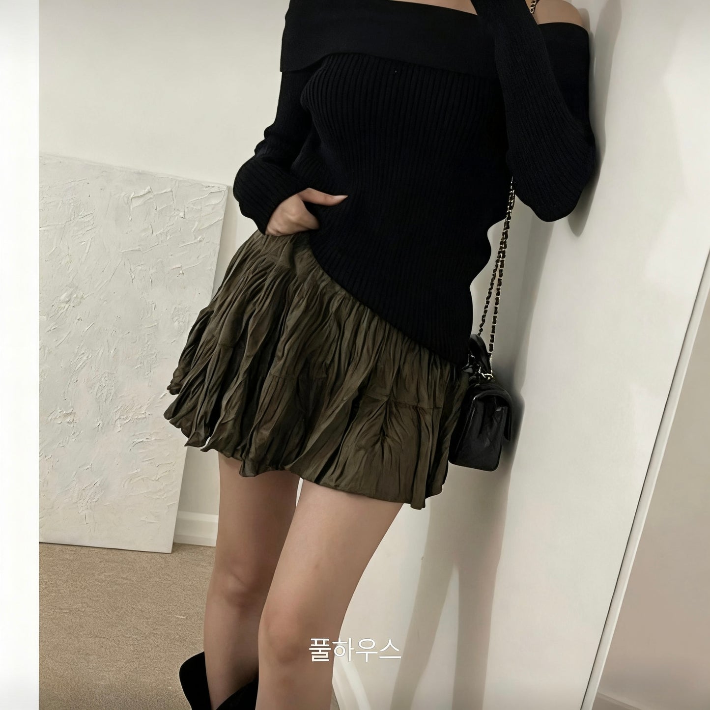 麂皮褶邊裙