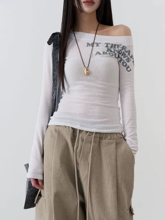 Translucent Letter Print Top