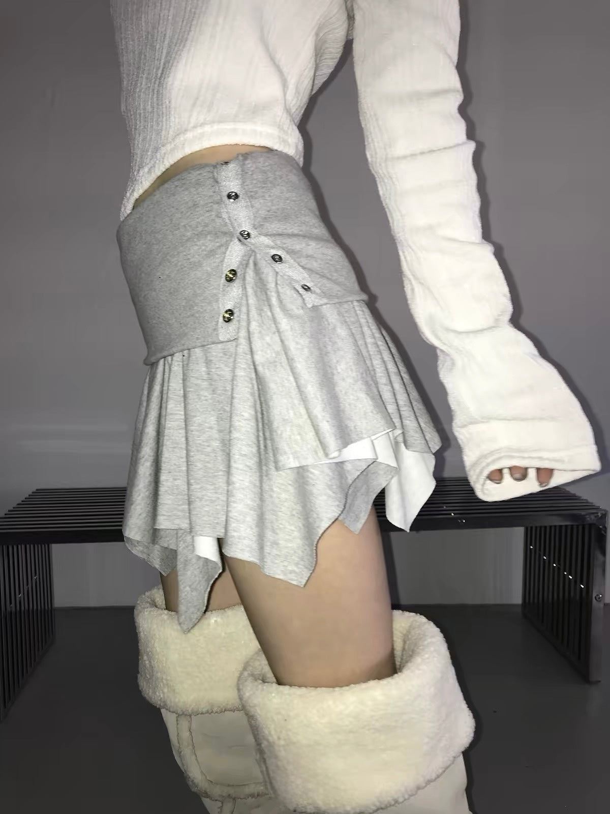 Layered Wrap Button Mini Skirt