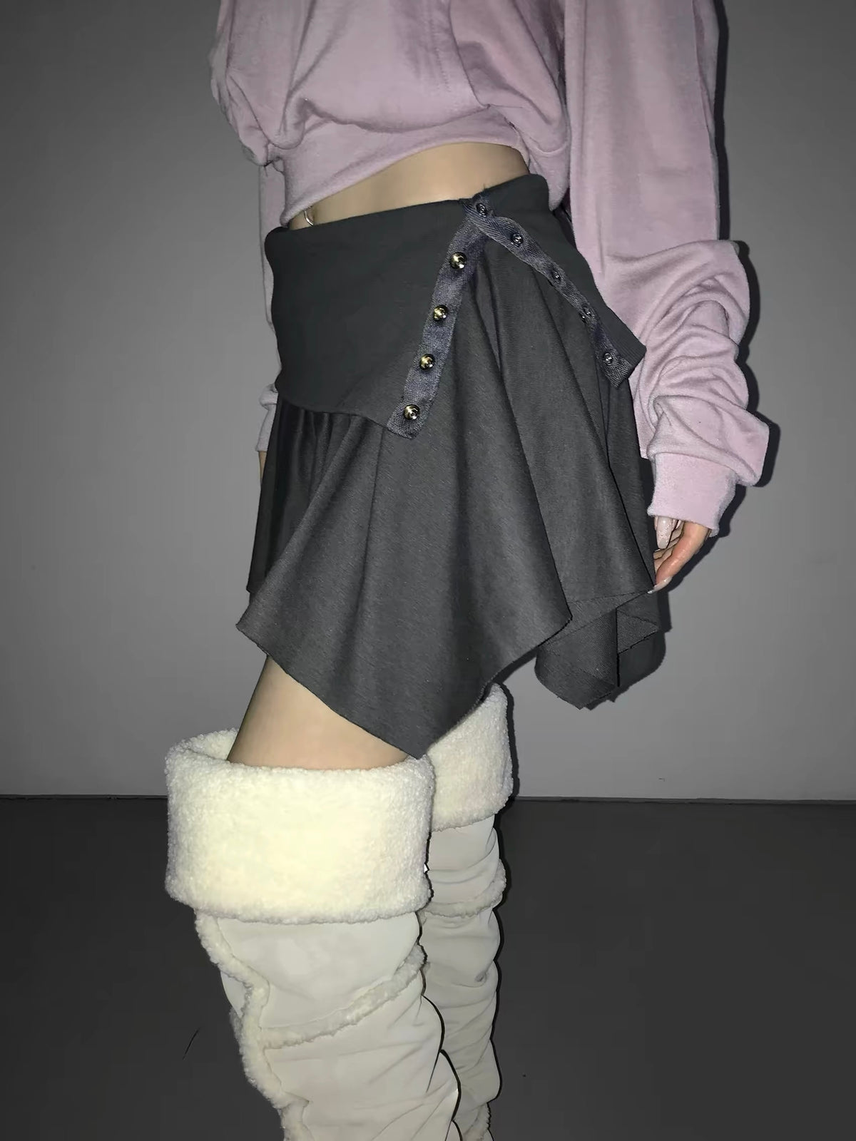 Layered Wrap Button Mini Skirt