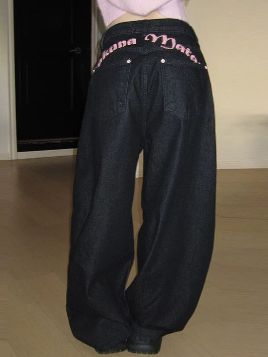 Embroidered letter print balloon jeans