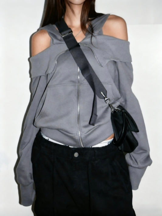 Shoulder Exposed Zip-Up Jacket