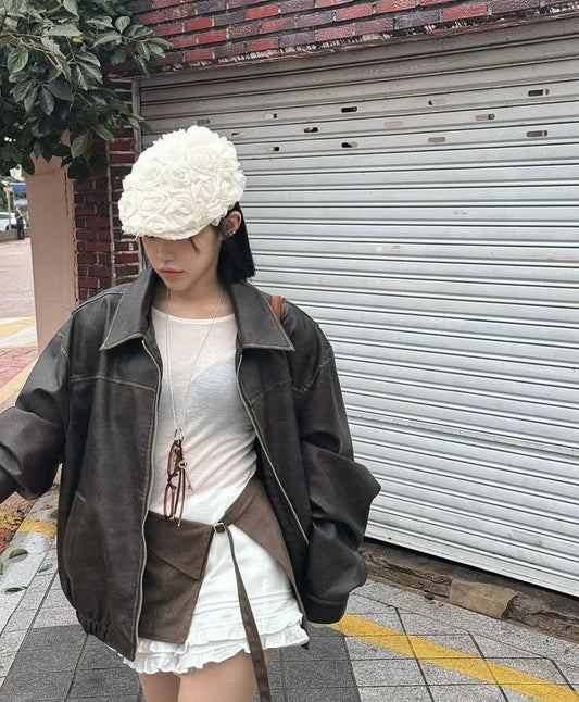 Unisex Distressed Leather Jacket