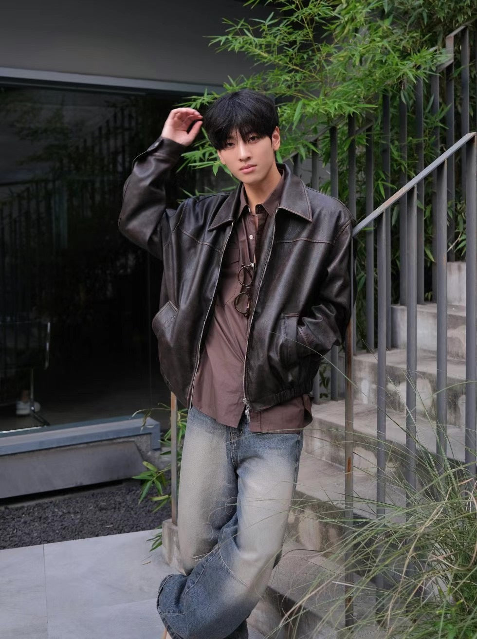 Unisex Distressed Leather Jacket