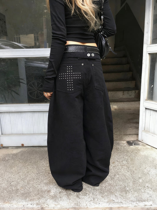 Studded Wide-Leg Pants