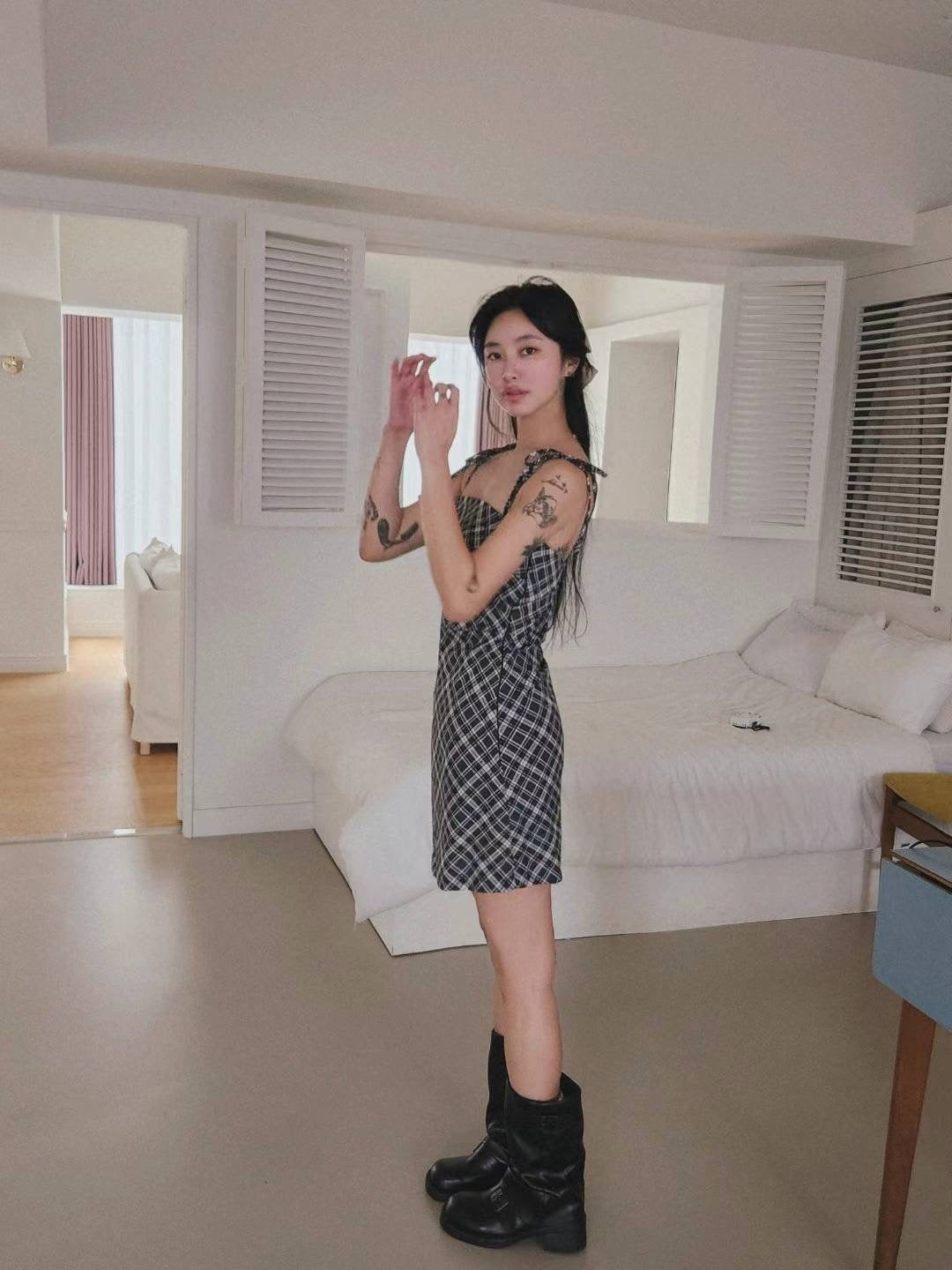 格子蝴蝶結連身裙