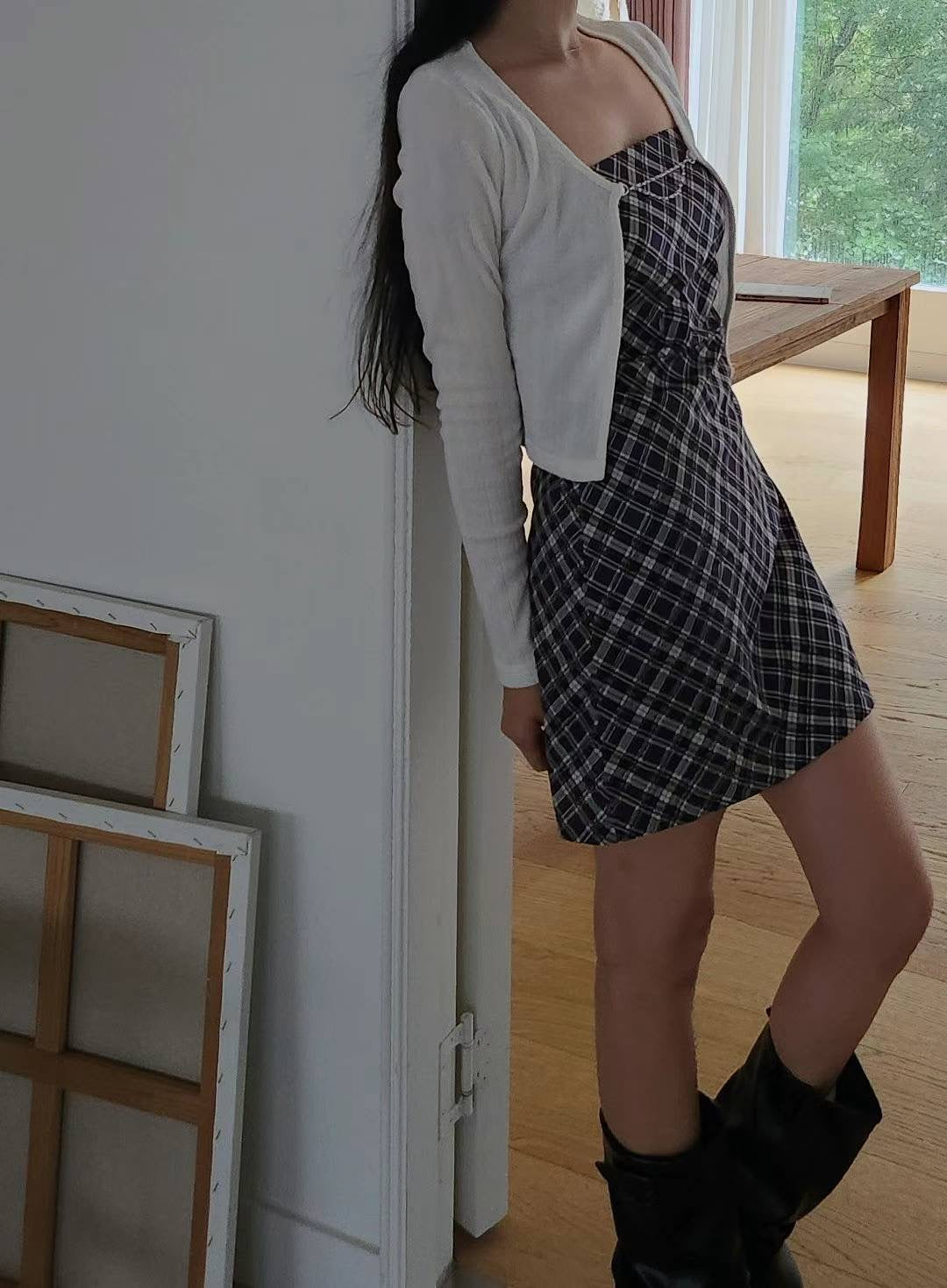 格子蝴蝶結連身裙