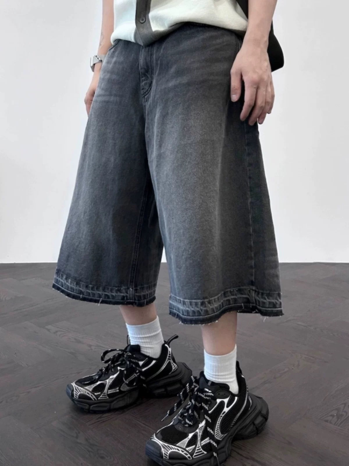 oversize bermuda denim pants (unisex)牛仔8分裤