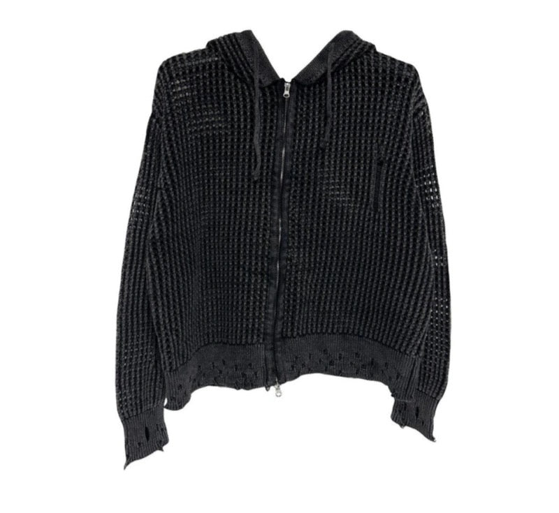 網眼針織連帽拉鍊外套(unisex)