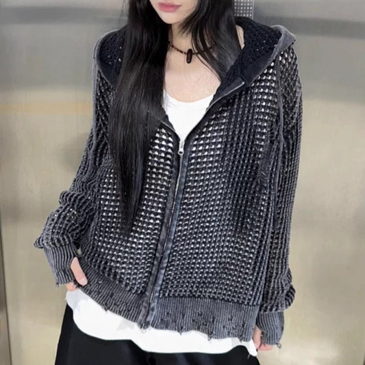 網眼針織連帽拉鍊外套(unisex)
