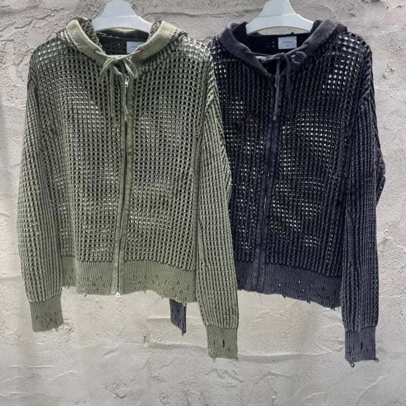 網眼針織連帽拉鍊外套(unisex)