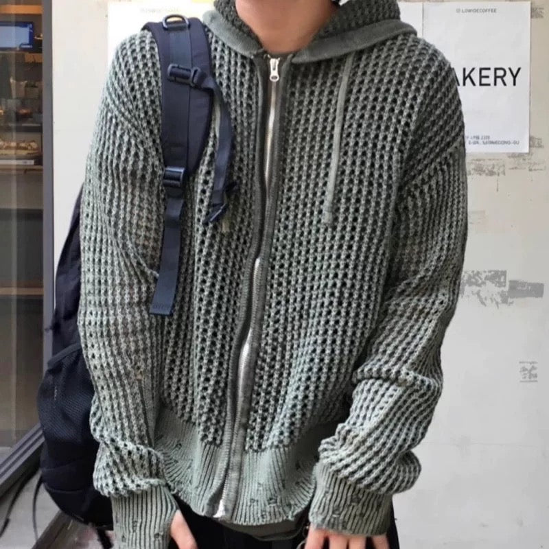 網眼針織連帽拉鍊外套(unisex)