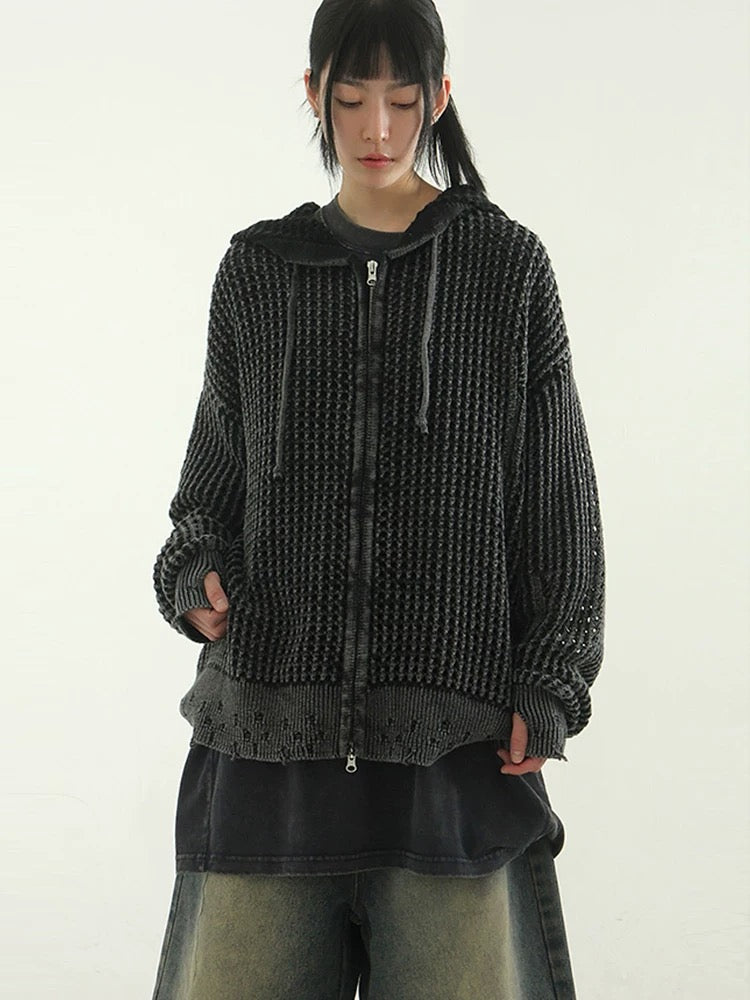 網眼針織連帽拉鍊外套(unisex)
