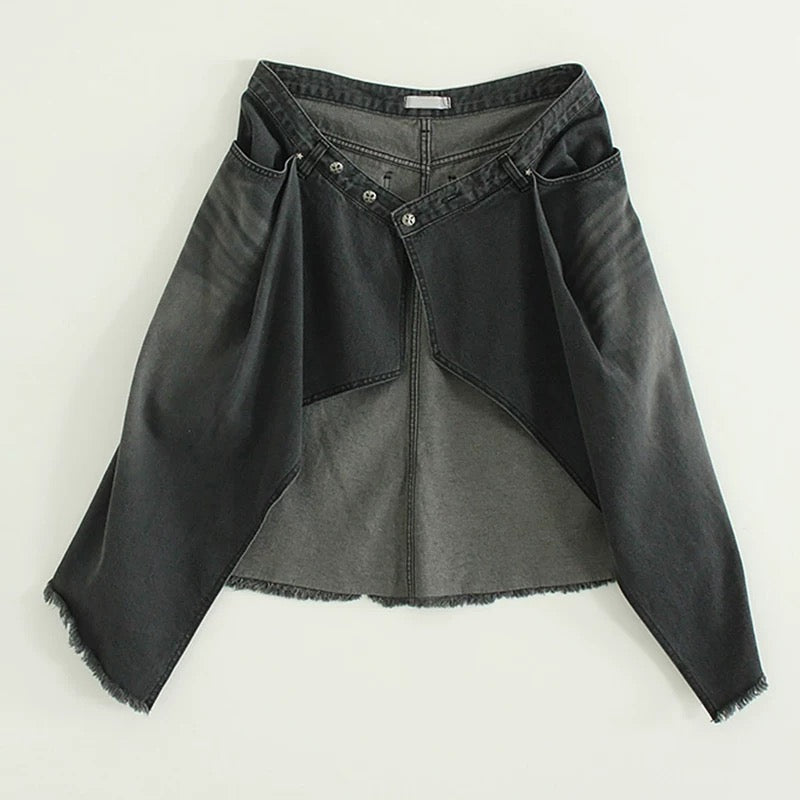 layered wrap denim skirt