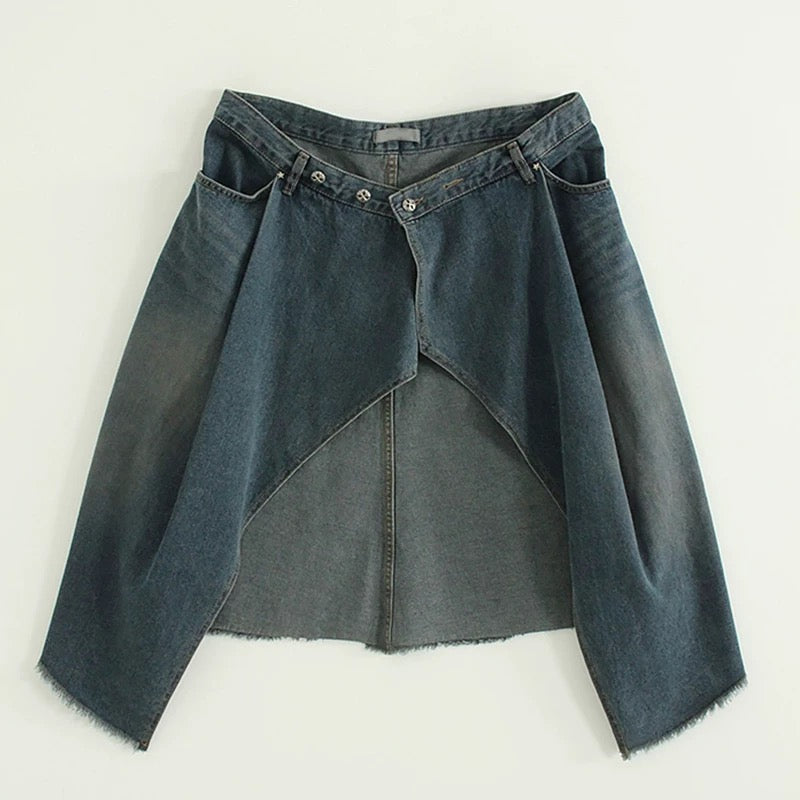 layered wrap denim skirt
