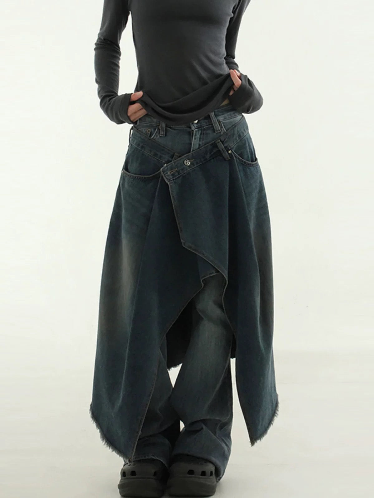 layered wrap denim skirt