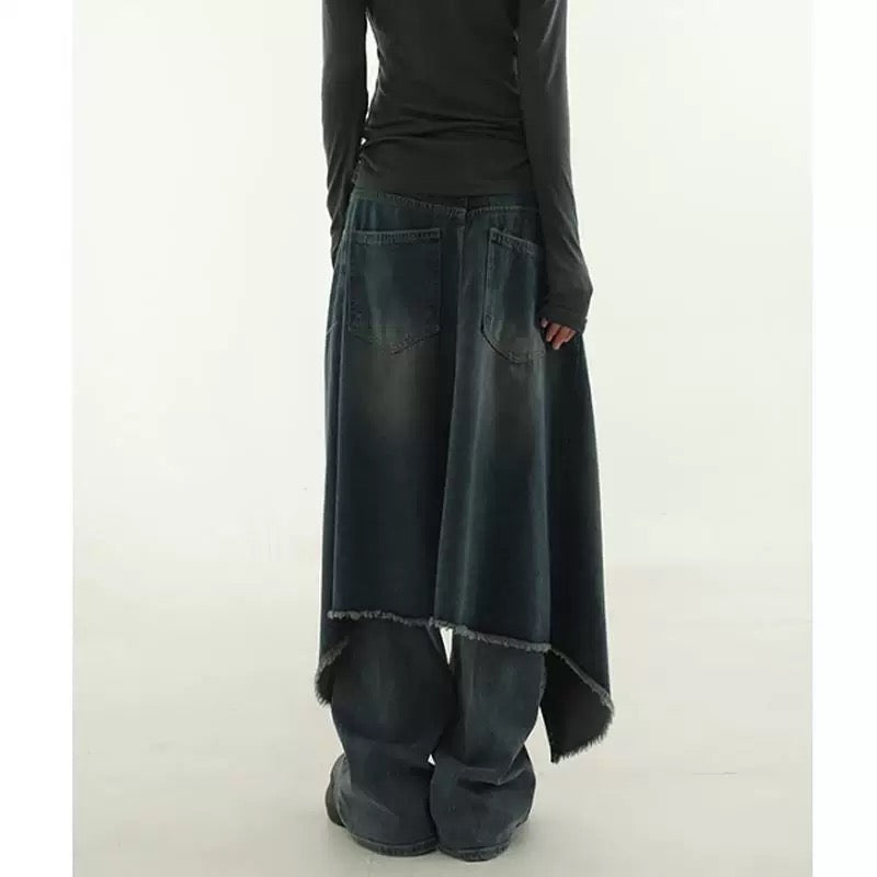 layered wrap denim skirt