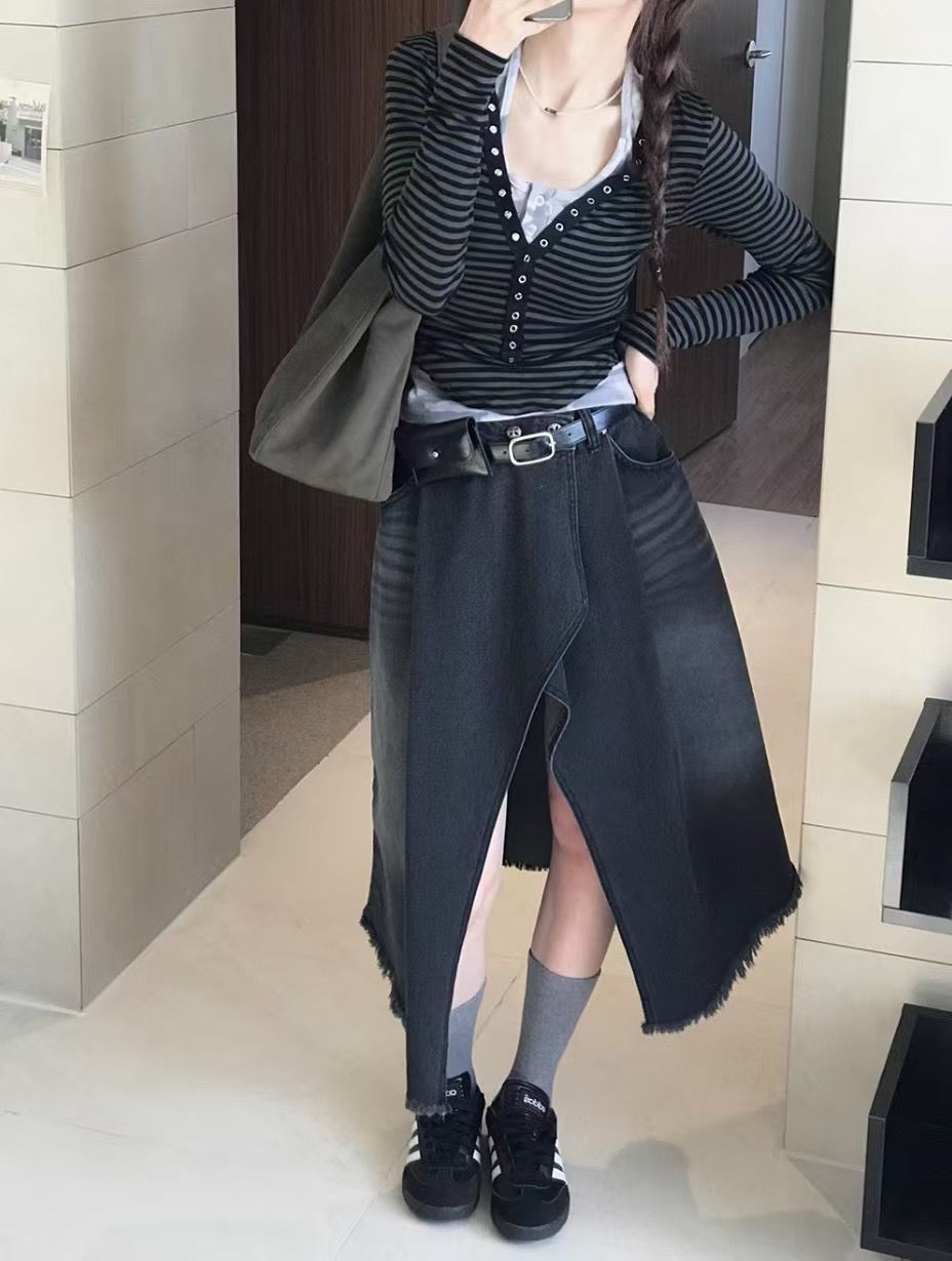 layered wrap denim skirt