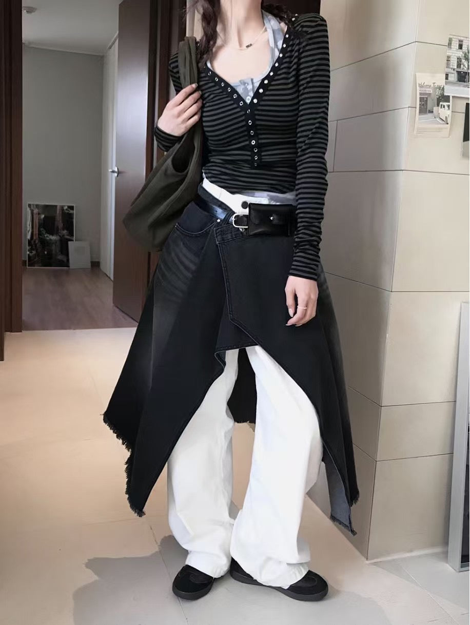 layered wrap denim skirt