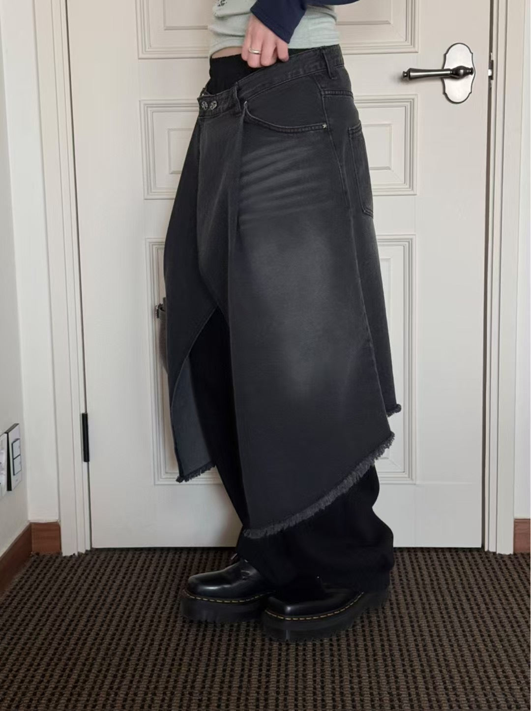 layered wrap denim skirt