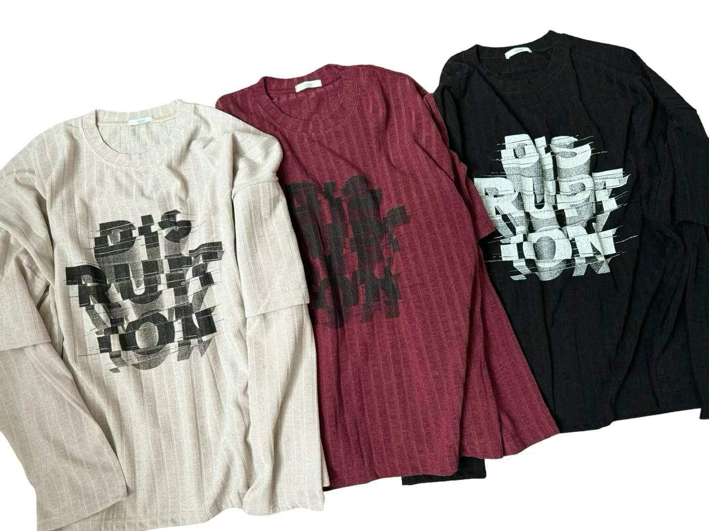 UNISEX 假兩袖立體字 TOP
