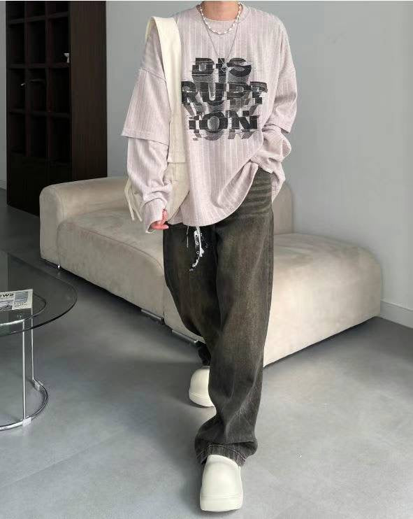 UNISEX 假兩袖立體字 TOP