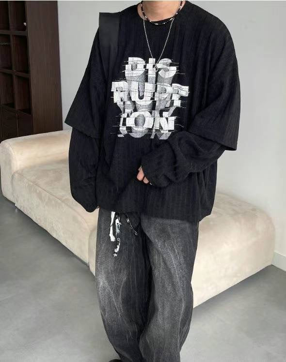 UNISEX 假兩袖立體字 TOP