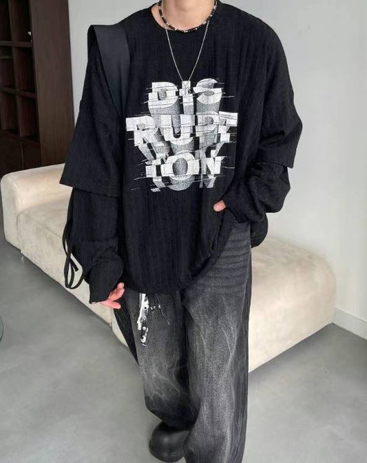 UNISEX 假兩袖立體字 TOP