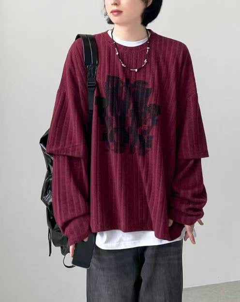 UNISEX 假兩袖立體字 TOP