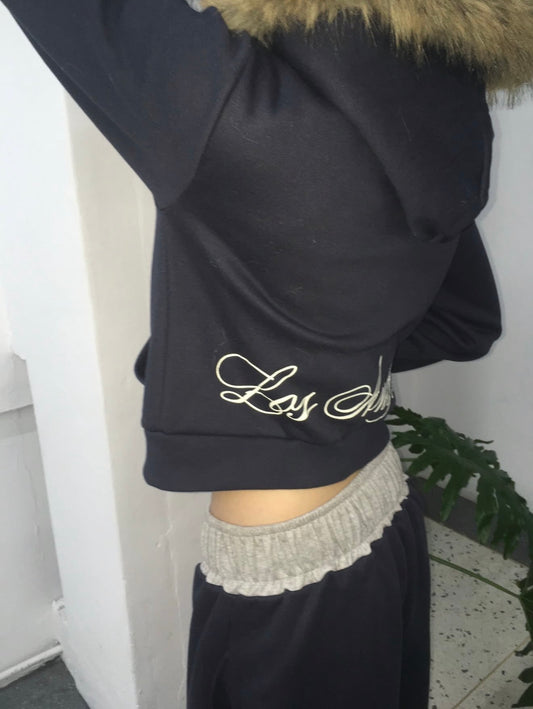 Short rear  letter fluffy  jacket