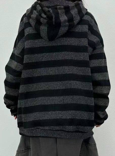 條紋連帽拉鍊外套