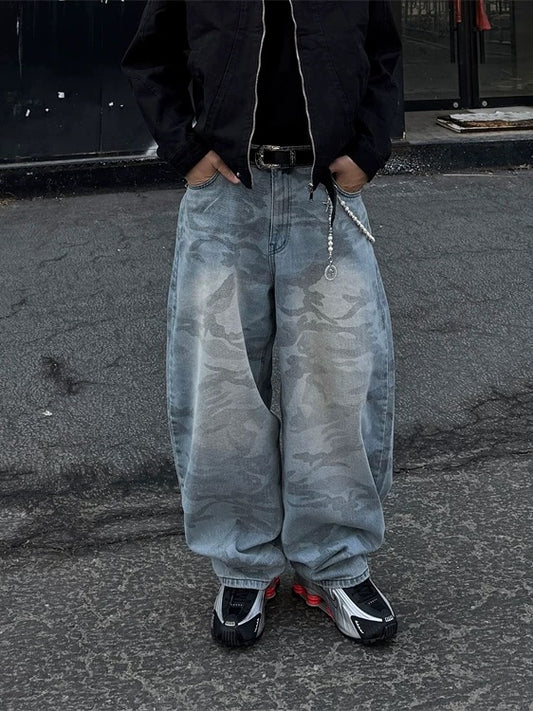迷彩刷色長牛仔褲unisex