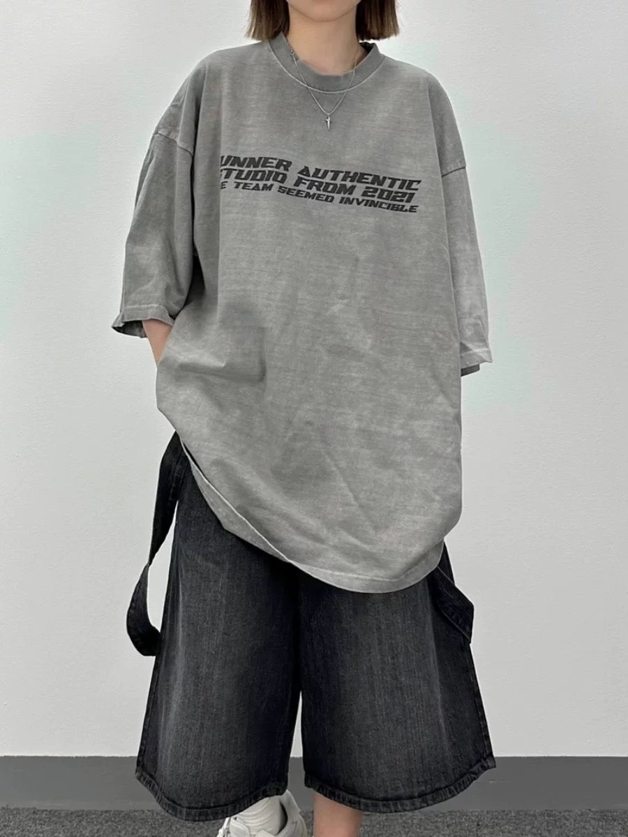 前後字母印花OVERSIZE T恤