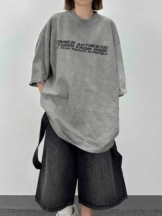 前後字母印花OVERSIZE T恤