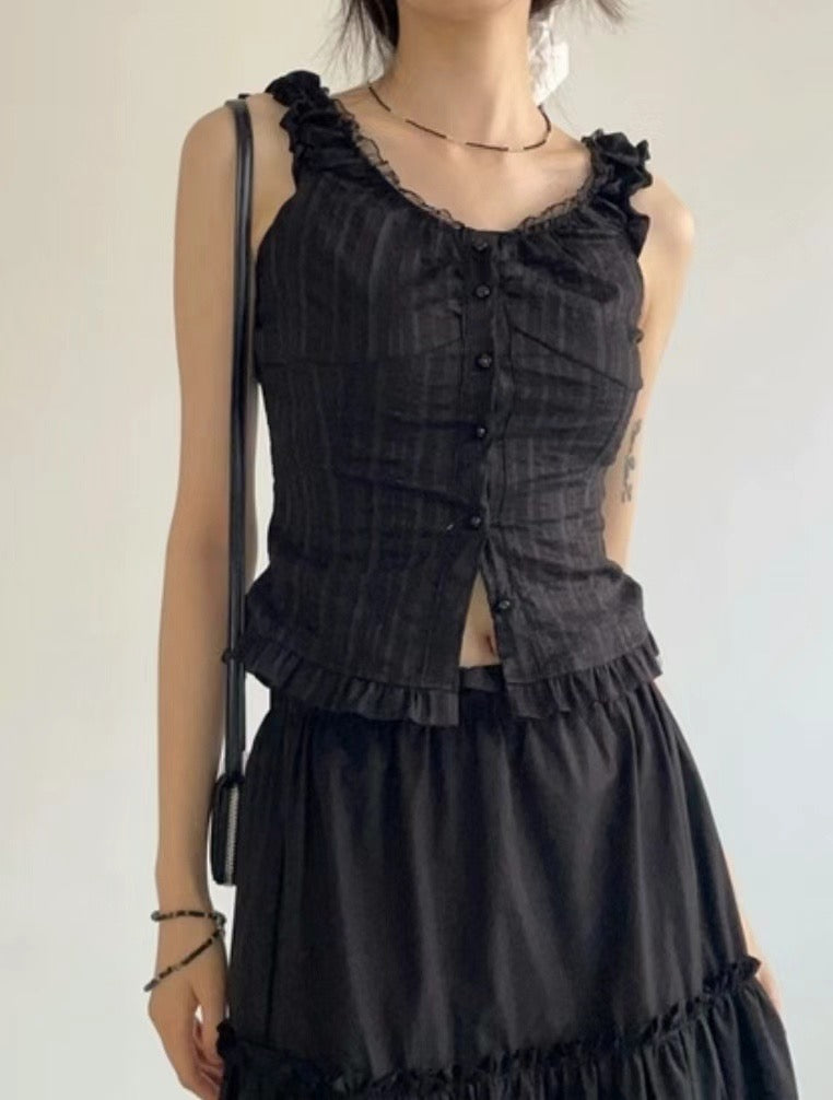 荷葉邊襯衫露肩背心