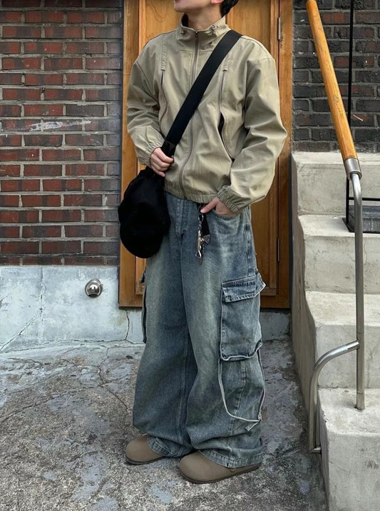 寬肩帶工裝牛仔褲